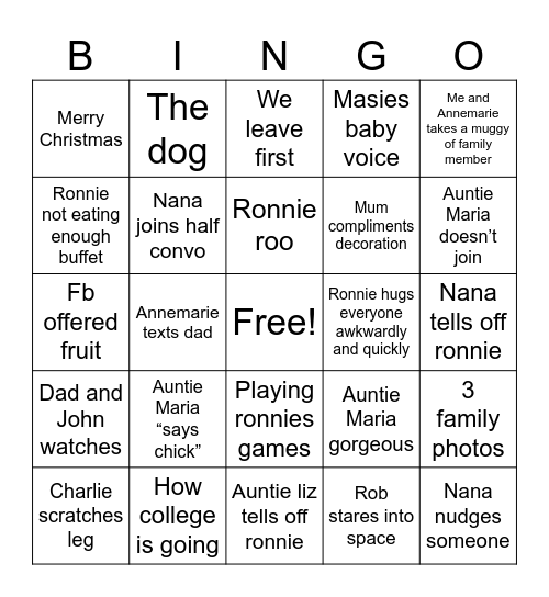 Nana’s house Bingo Card