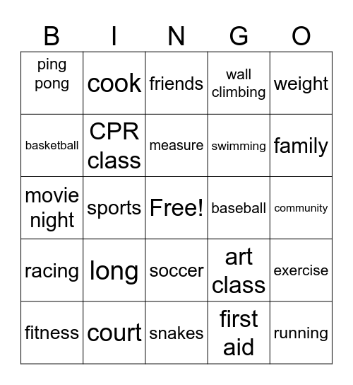 Night at the Community College Bingo Card