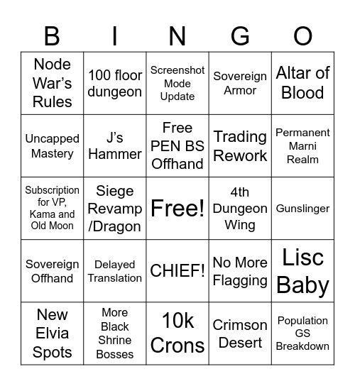 BDO Festa Bingo Card