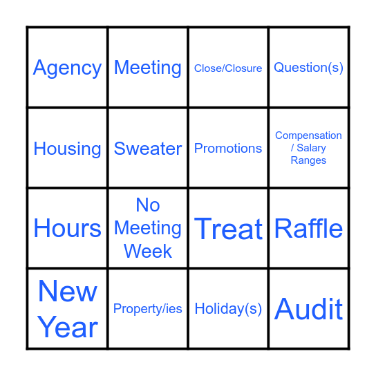 SPR OPS Meeting Holiday BINGO Card