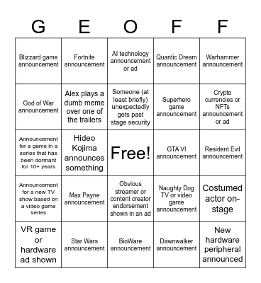 SuperHobbit streams The Game Awards 2024 Bingo Card