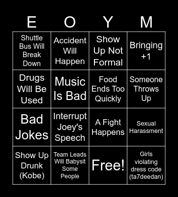 End of Year Mess-vent Bingo Card