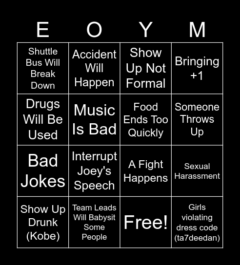 End of Year Mess-vent Bingo Card