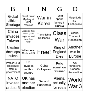 Apocalypse Bingo 2025 Bingo Card