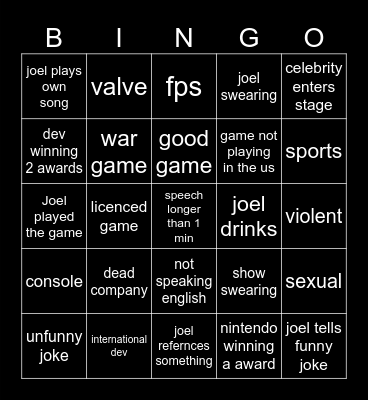 The Joel-Sauce Game Awards Bingo Card