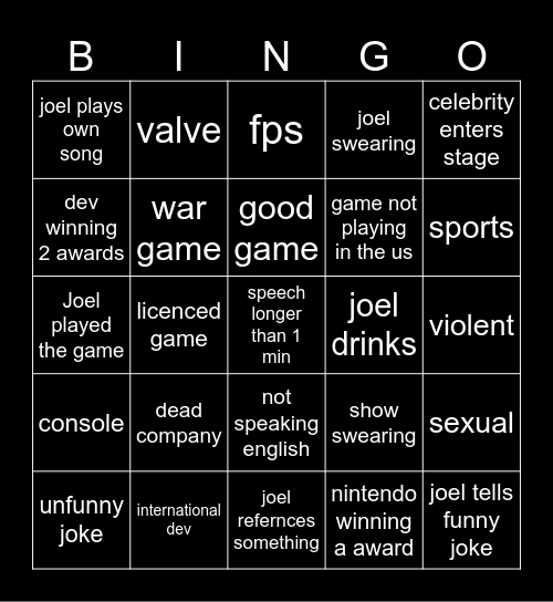 The Joel-Sauce Game Awards Bingo Card