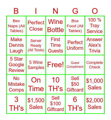 Carrabba's Bingo!! Bingo Card