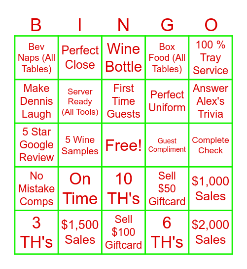 Carrabba's Bingo!! Bingo Card