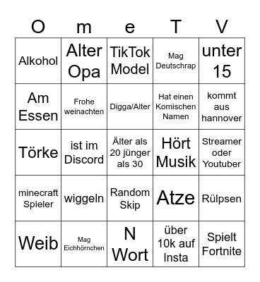 OmeTV German Bingo Card