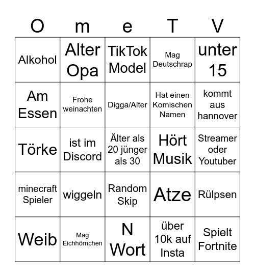 OmeTV German Bingo Card