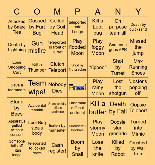 Drunken Lethal Bingo Card