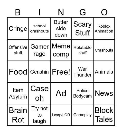 Youtube Shorts Bingo Card