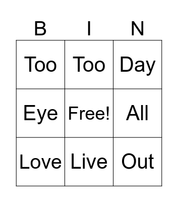 Red Words Bingo Card