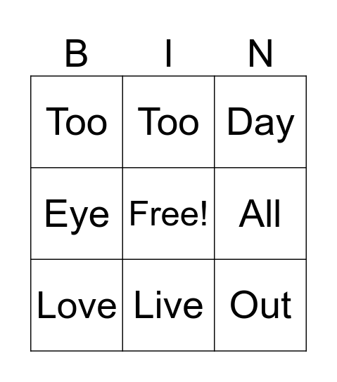 Red Words Bingo Card