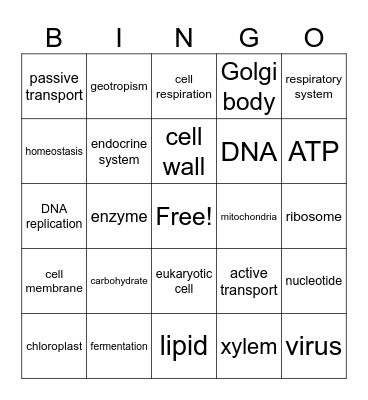 Biology Bingo - Semester 1 Bingo Card