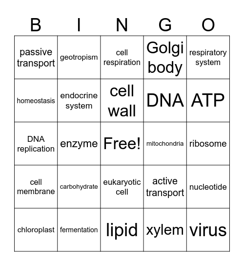 Biology Bingo - Semester 1 Bingo Card