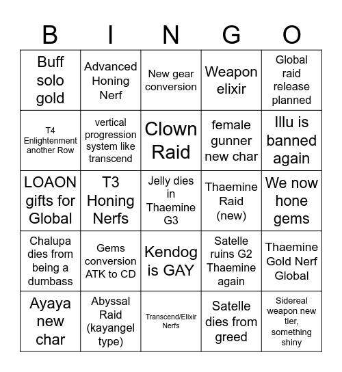 LOAON BINGO BOARD Bingo Card