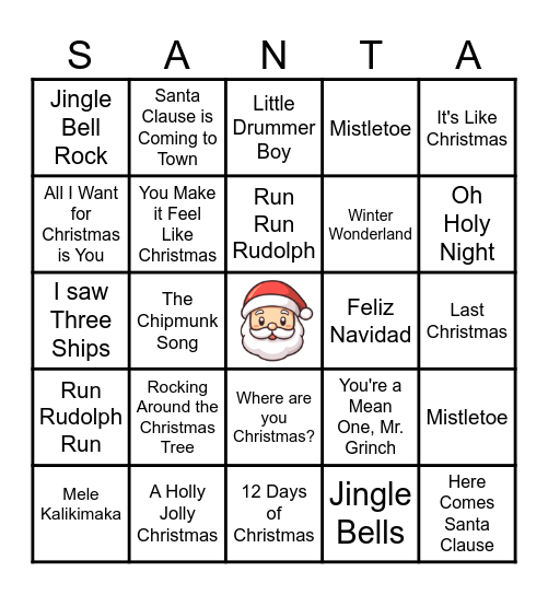 Santa's Music Bingo Card