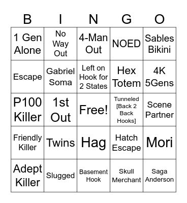 DBD Bingo Card