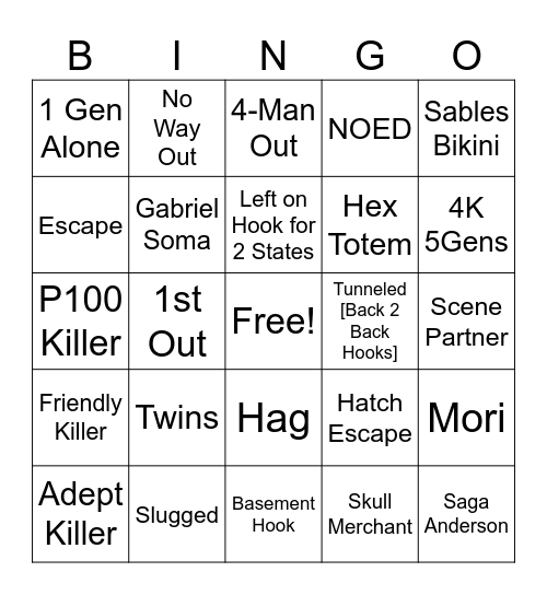 DBD Bingo Card