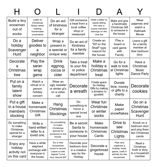 Happy Holiday's Bingo Card