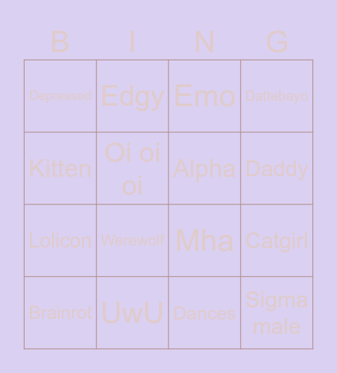 Cringe Bingo Card