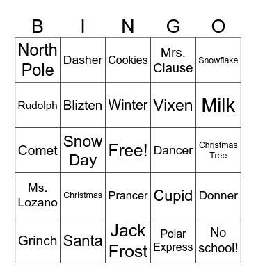 christmas bingo Card