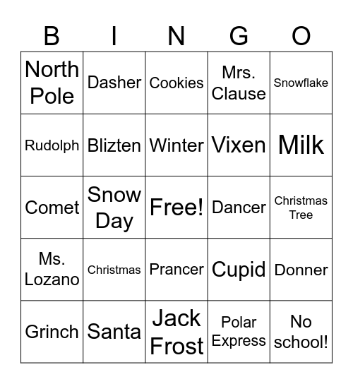 christmas bingo Card