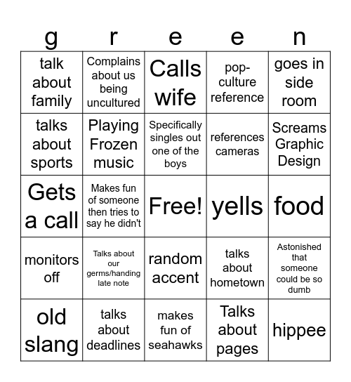 mr. greene bingo Card