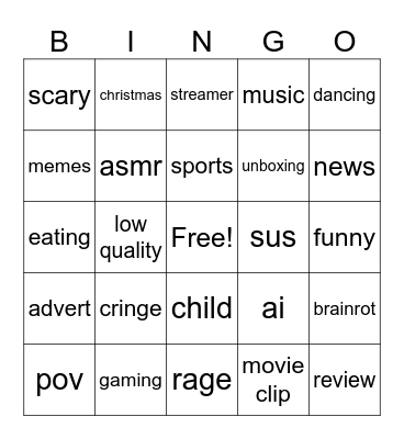 Yt shorts bingo Card