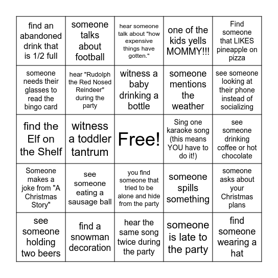 Christmas Party Bingo! Bingo Card