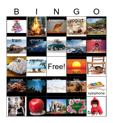 Alphabet Words (A-Z) Bingo Card