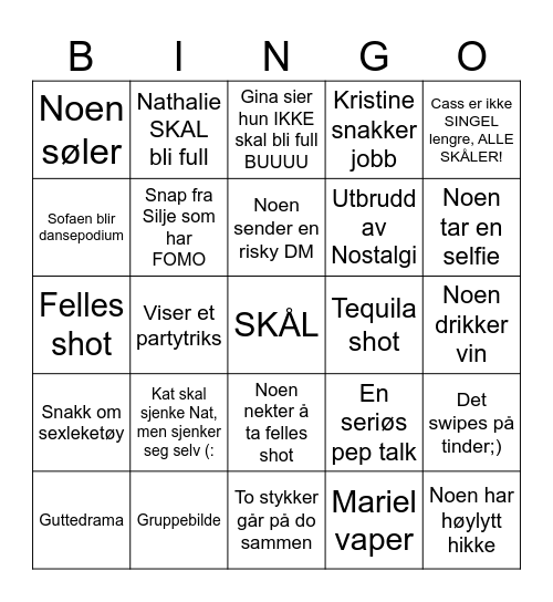 Jentenes julebord 2024 Bingo Card