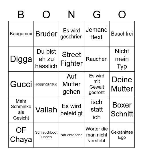 Frankfurt Steet Tinder Bingo Card