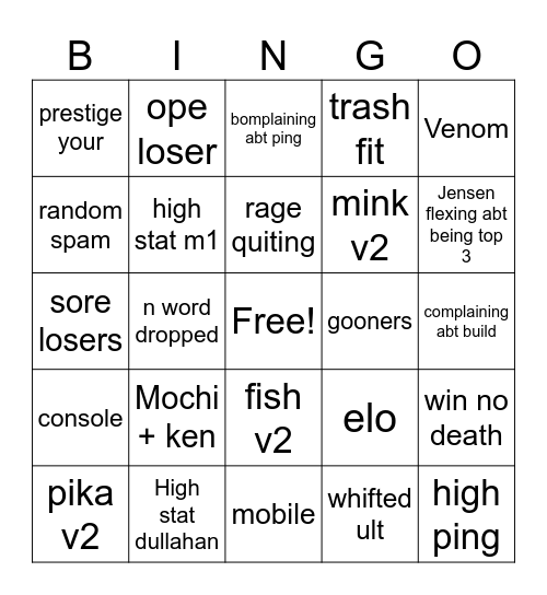 gpo Bingo Card