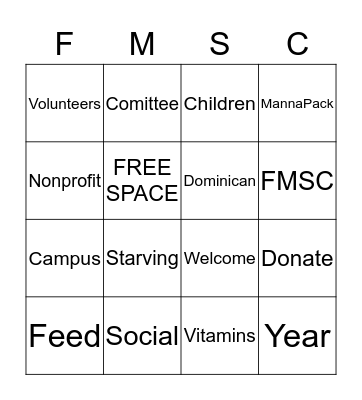 FMSC Bingo! Bingo Card