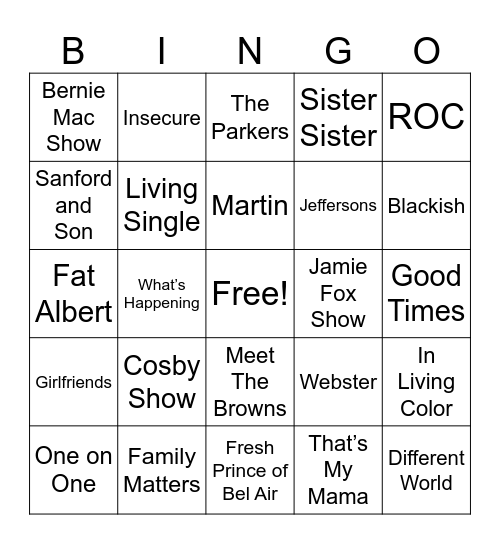 Black Sitcoms Bingo Card