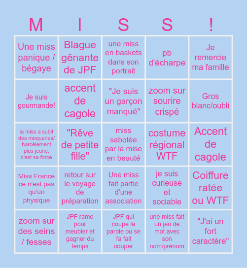 Miss France 2025 Bingo Card