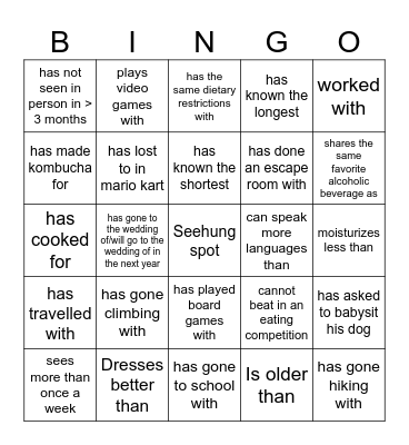 Find someone who Seehung... Bingo Card