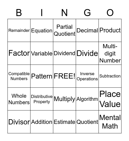 Chapter Review Bingo Card