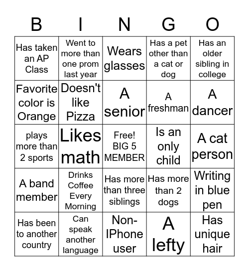 People Bingo SGC Buddies Bingo Card