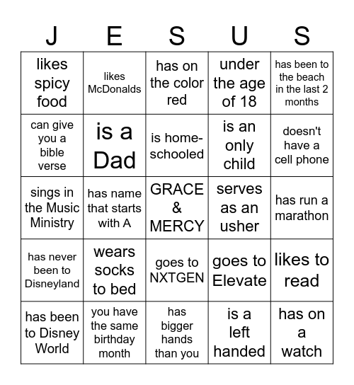 Across Volunteers Ministry Meet and Greet Bingo Card