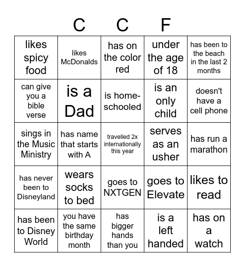 Across Volunteers Ministry Meet and Greet Bingo Card