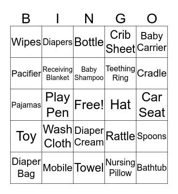 Baby Shower Bingo Card