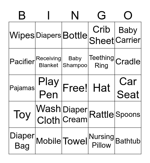 Baby Shower Bingo Card