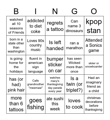 2k24 Happy Dubtown Holiday Human Bingo! Bingo Card