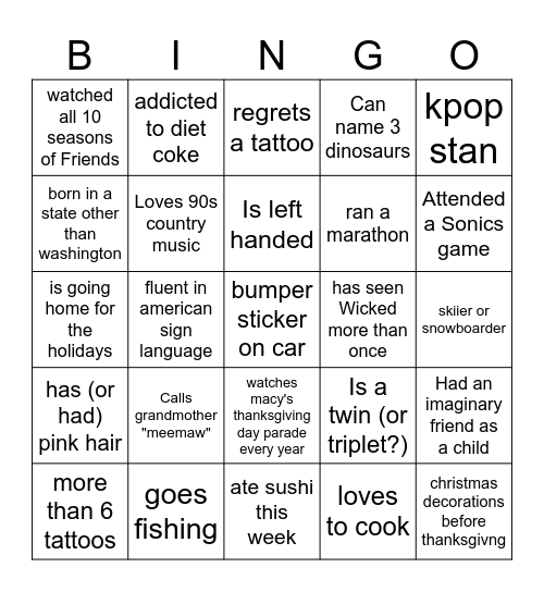 2k24 Happy Dubtown Holiday Human Bingo! Bingo Card