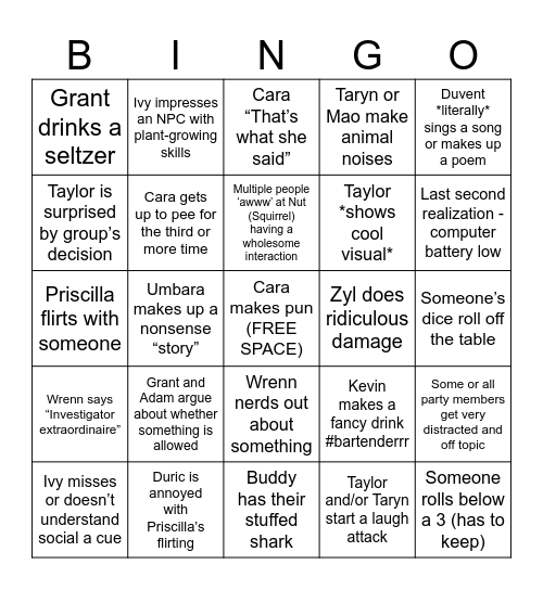 D Bingo Card