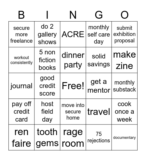 Goals Bingo Card