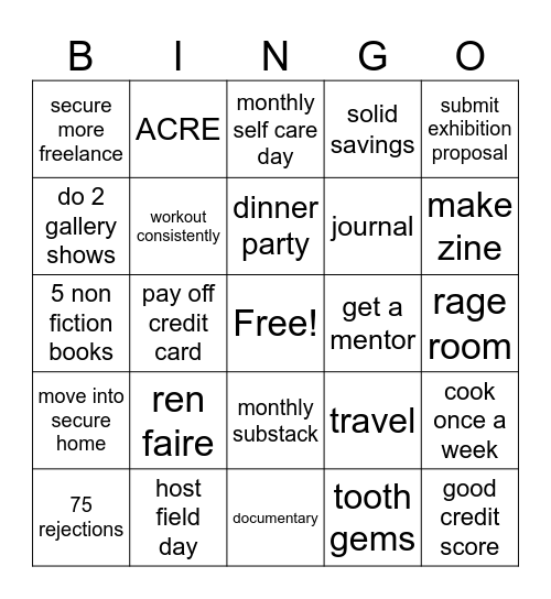 Goals Bingo Card